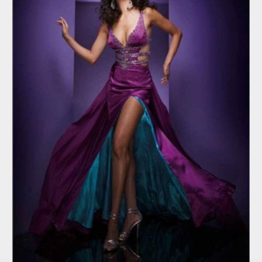 Tony Bowls purple and teal formal gown